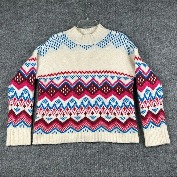 LOFT Fair Isle Pink Blue Mock Neck Sweater M - Picture 1 of 9